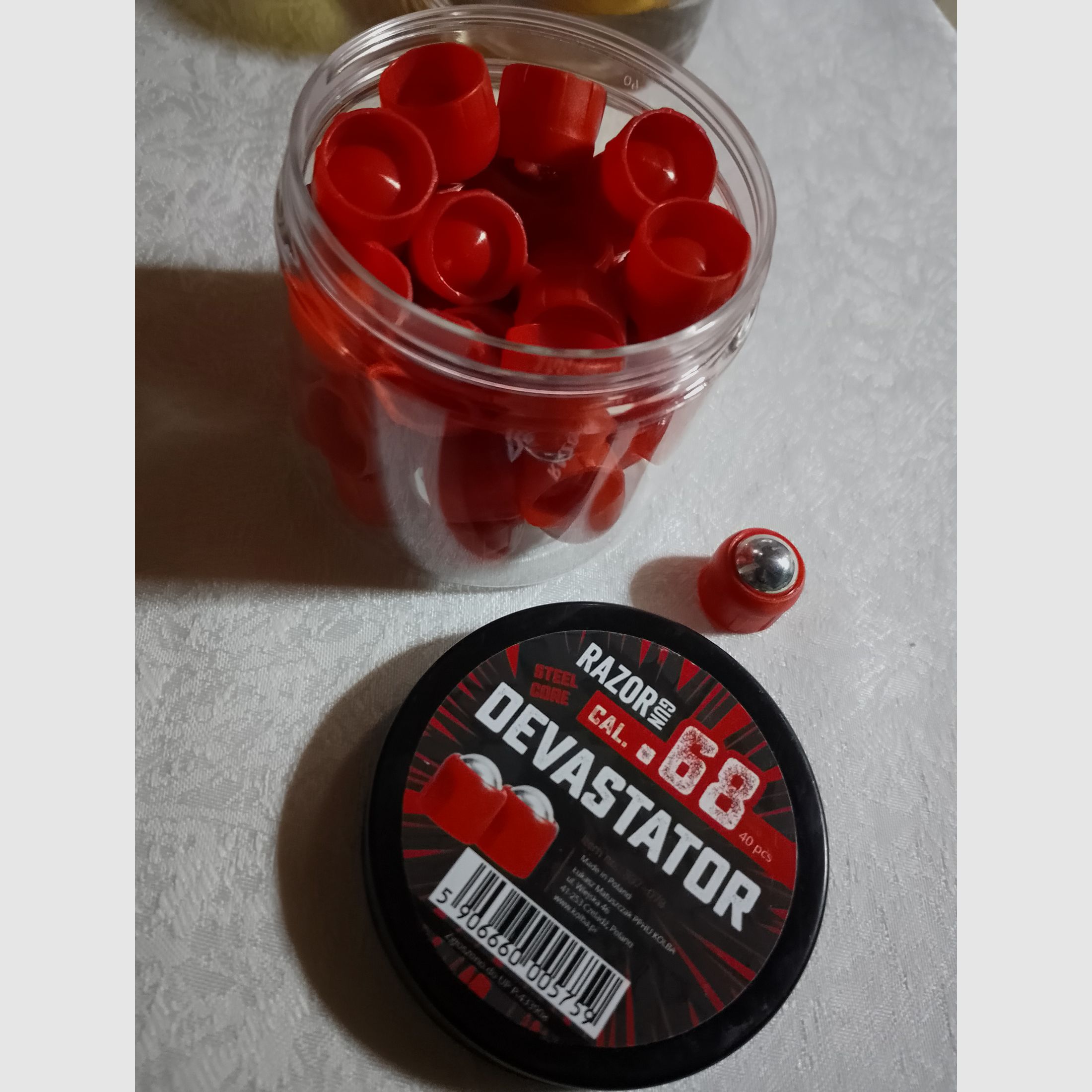 Kulki stalowe z czerwonym plastikowym ramieniem w kal. 68 amunicja Devastor do pistoletu Razor Gun dla hdr68 hds68 pociski stalowe 40 sztuk nowe