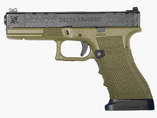 P03 GBB Airsoft Pistole mit Grip Stippling in Oliv | Delta Armory