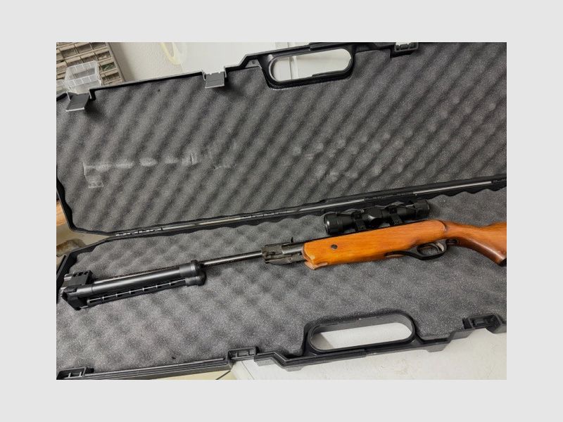 Luchtgeweer Cal. 1,77   4,5 mm. Richtkijker, bipod en koffer