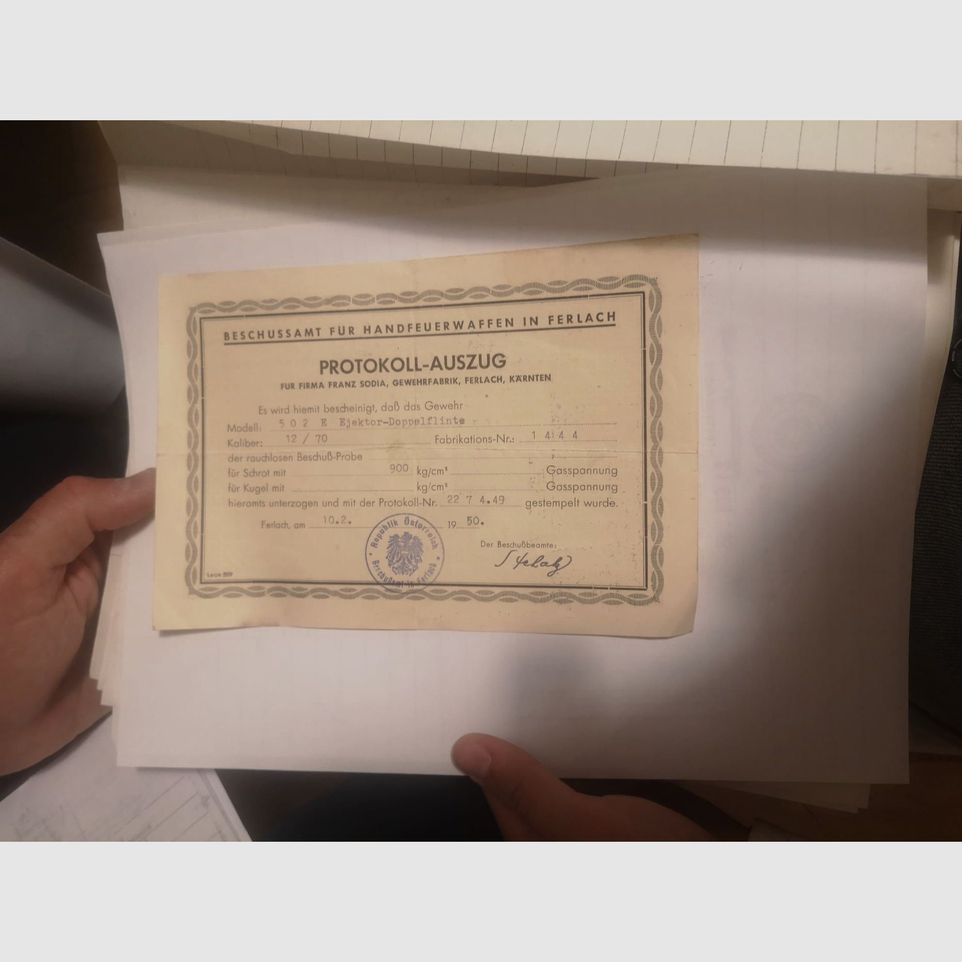 Doppietta Franz Sodia Ferlach cal.12/70 Ejector – Incisa – Con certificato originale 1950 + custodia