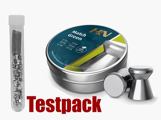 Testpack Flachkopf Diabolos H&N Match Green Kaliber 4,5 mm 0,34 g glatt bleifrei 40 StĂĽck