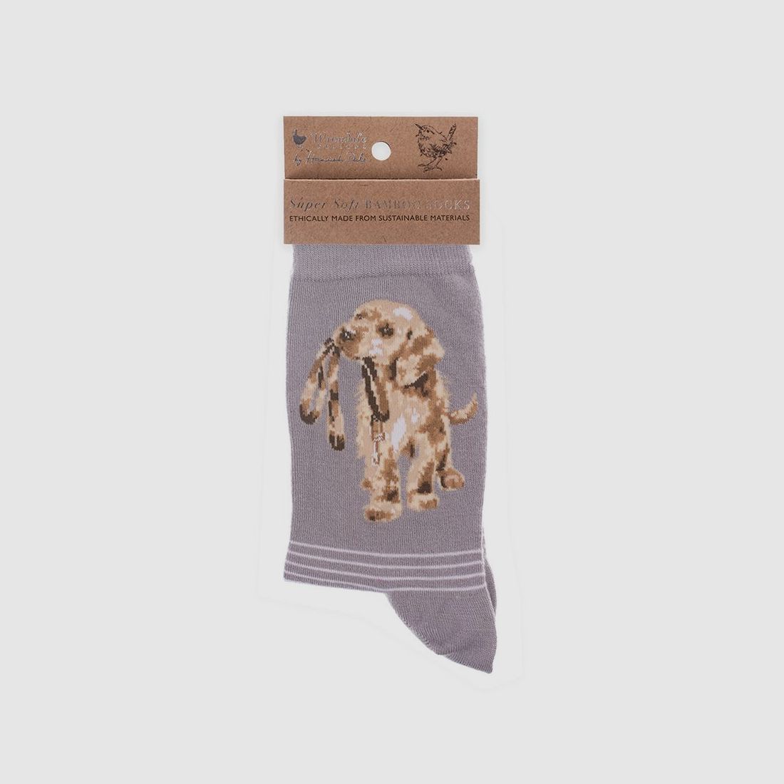 Wrendale Socken "Hopeful" mit Hund grau