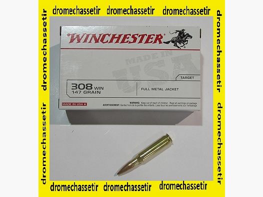 1 boite de 20 cartouches , 308 Winchester, Winchester FMJ 147 Grains