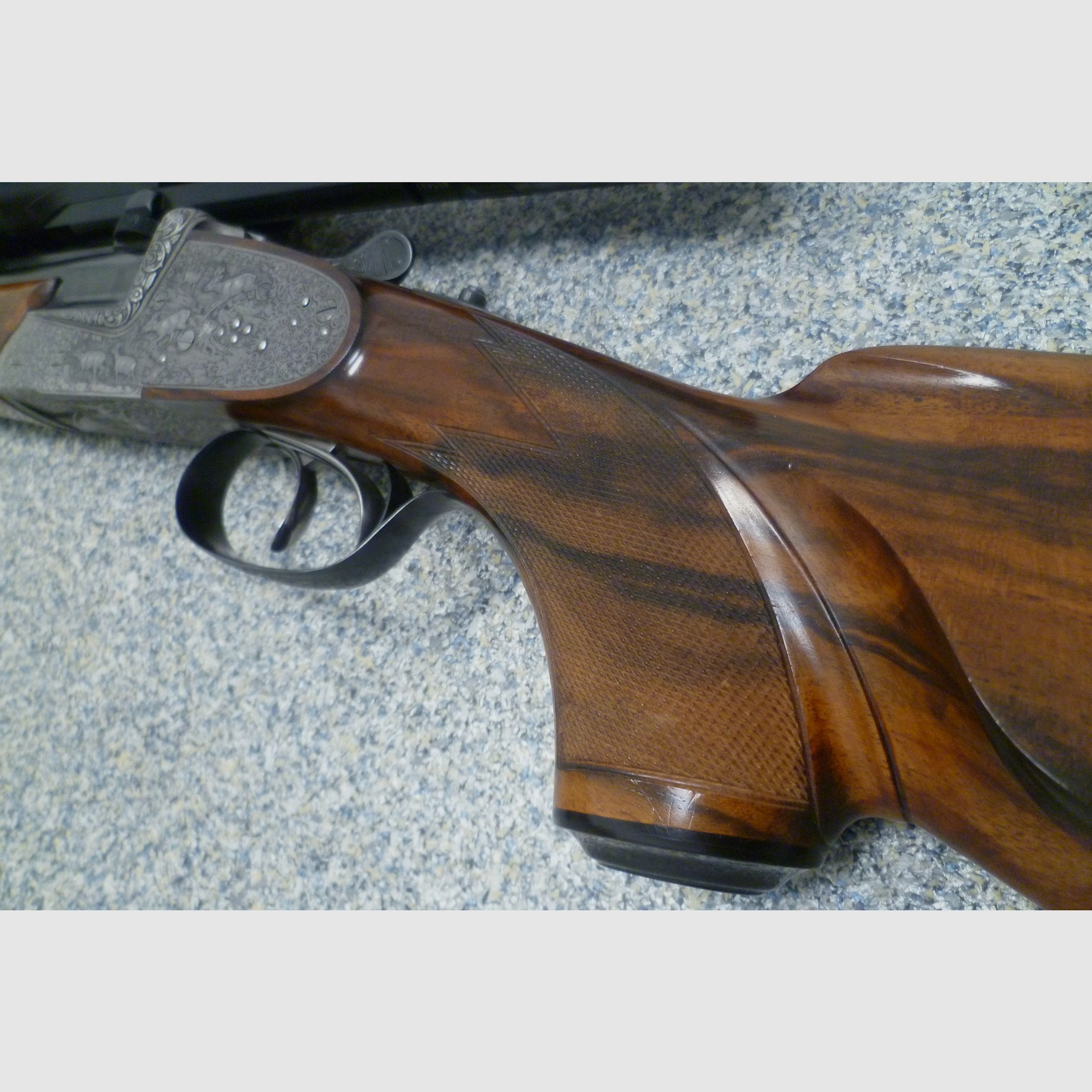 Seitenschloss - Bockdrilling Ludwig Borovnik Ferlach 16/70 & 7x65R & .22 Hornet