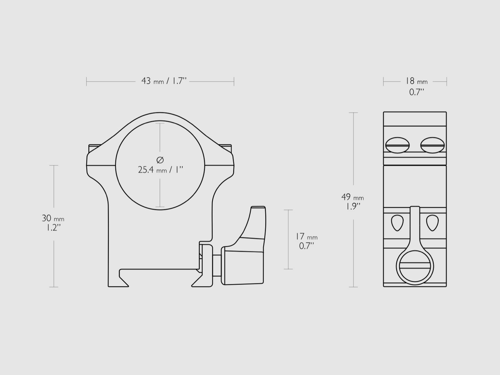 HAWKE 23102 Profi Stahl Ringmontagen Weaver Hoch 1 Zoll Höhe 49mm Schnellspann