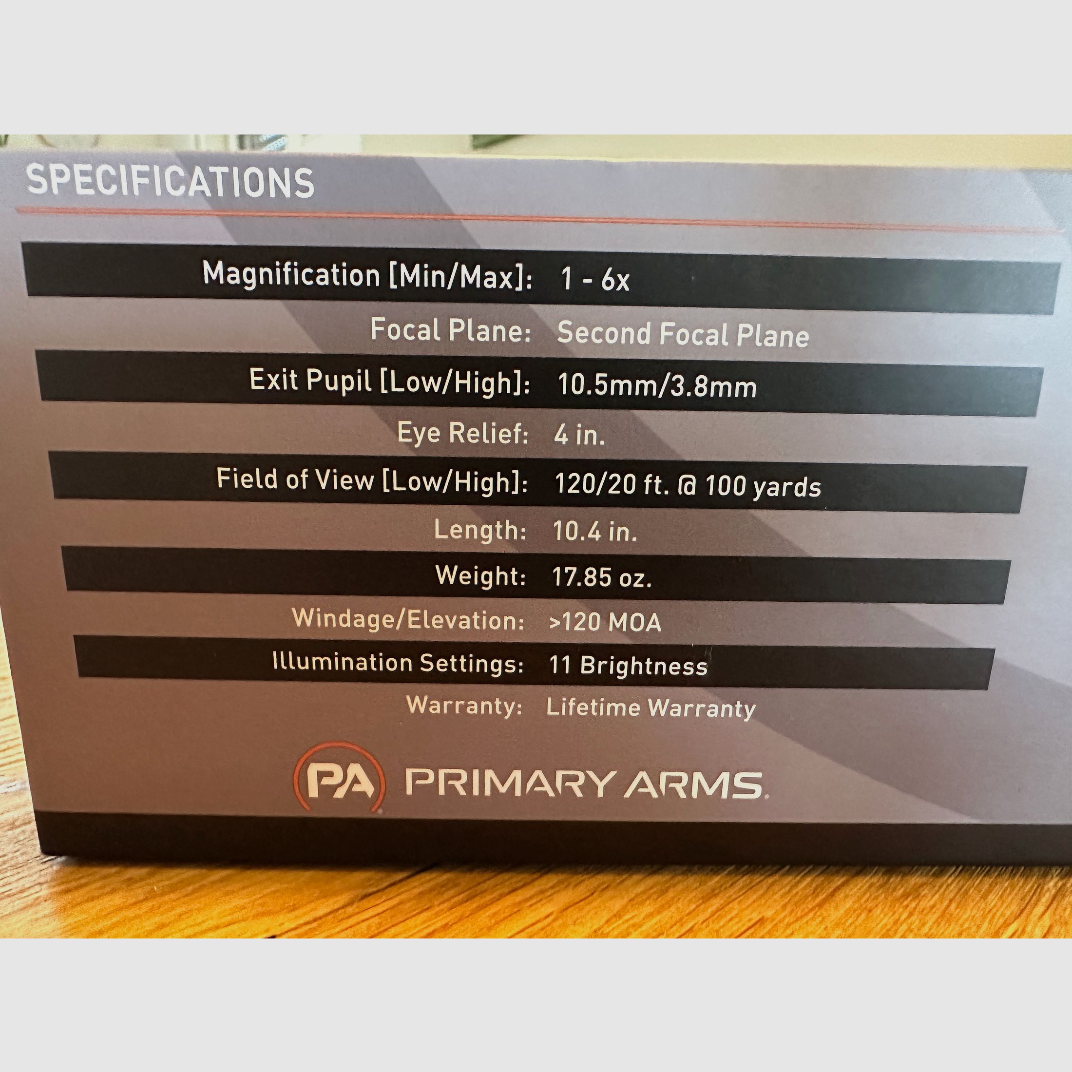 Primary Arms SLx 1-6x24 SFP Gen IV NOVA FDE