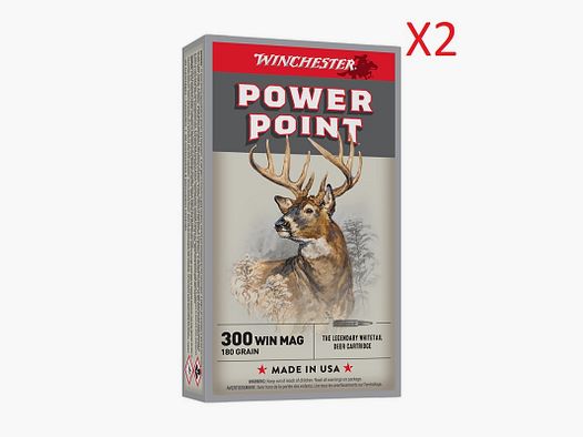 Lot de 2 - Boites de 20 Balles Winchester - Power Point - Cal.300WM - 180Grs