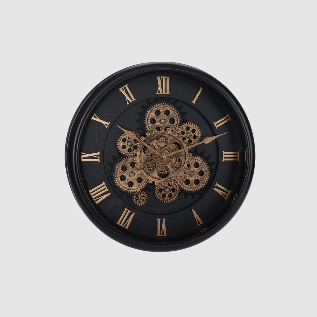 Wanduhr Design Schwarz und Gold mit beweglichen Zahnrädern, Bild 1 von 2