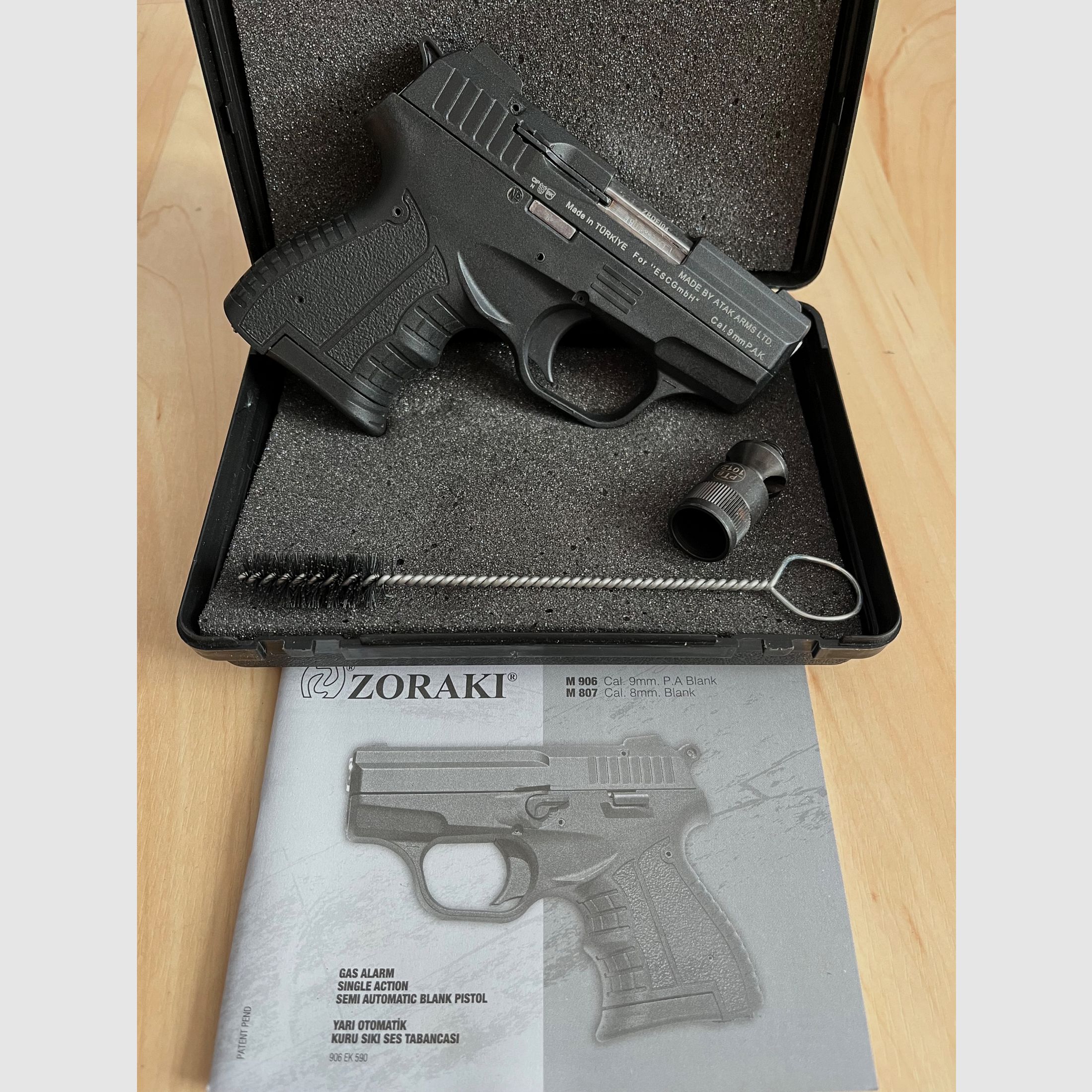 Zoraki 906 pistola 9mm P.A.K nero-cromo + fondina in pelle IWB, immagine 1 di 7
