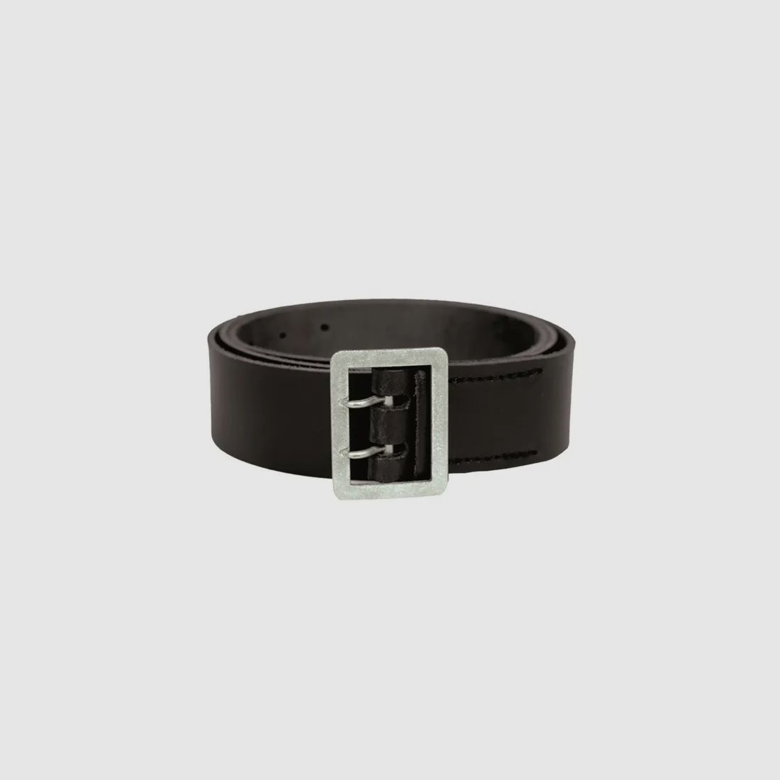 Police leather belt, 110cm, black, metal double prong buckle