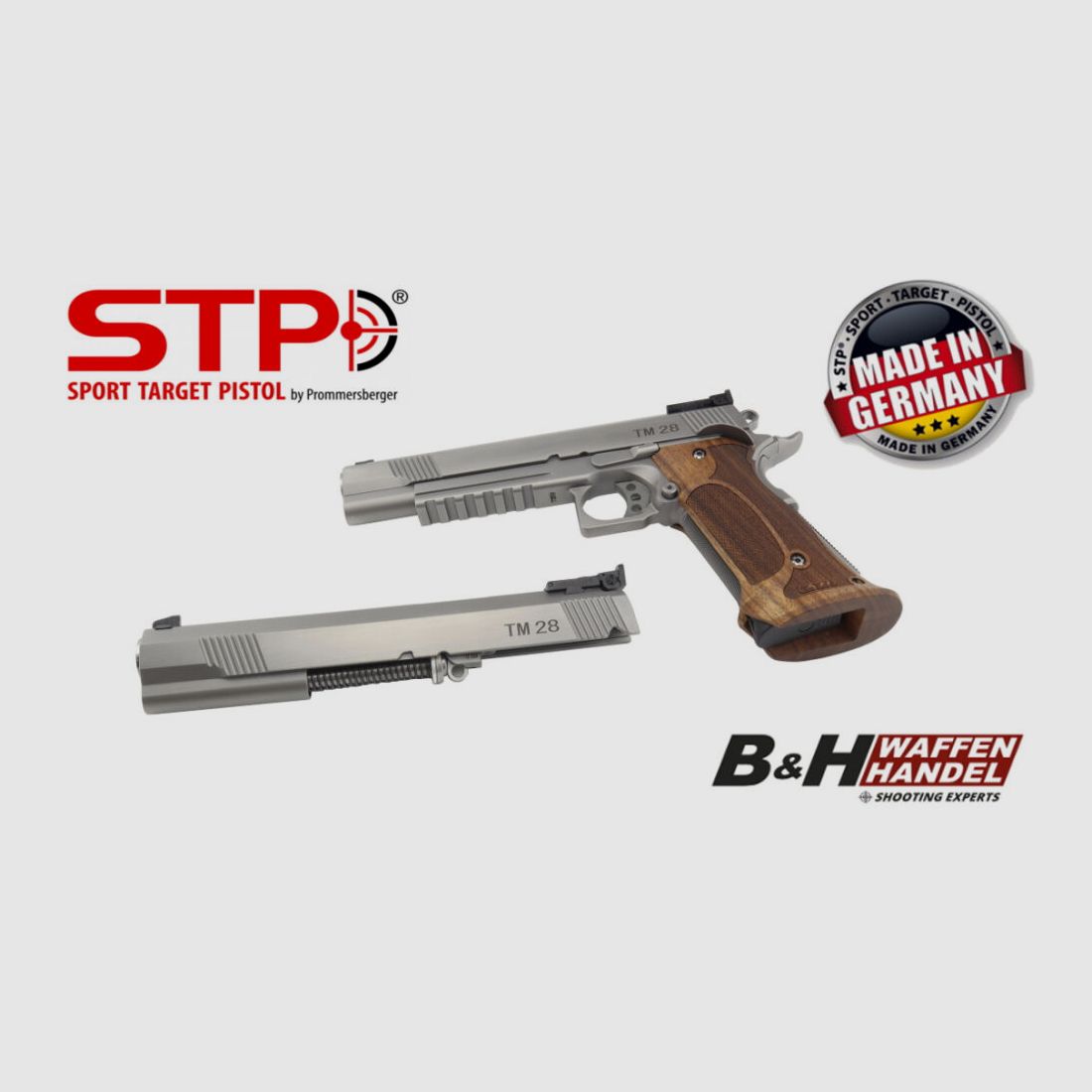 STP TM 28 6.0 con empuñadura Nill Match-German-Master y sistema intercambiable TM 6.0 9mm Luger y mira BOMAR