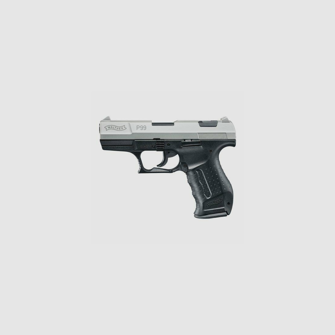 Walther P99 Bicolor 9 mm P.A.K., Schlitten mit Nickel-Finish