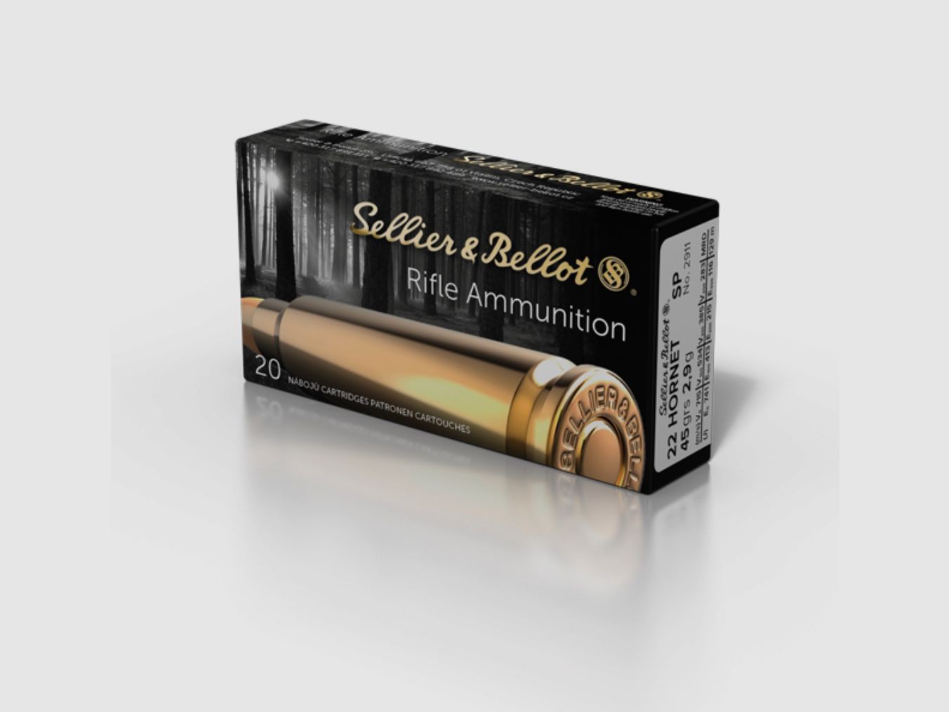 Sellier & Bellot .22 Hornet SP partial jacket 2.9g 45grs. 2911 rifle ammunition