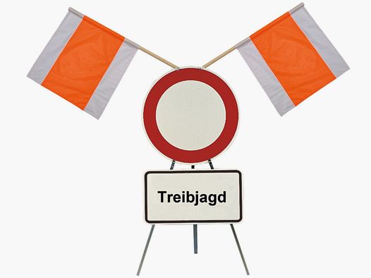 Warnstnder mit Sperrschild und Zusatzschild Treibjagd