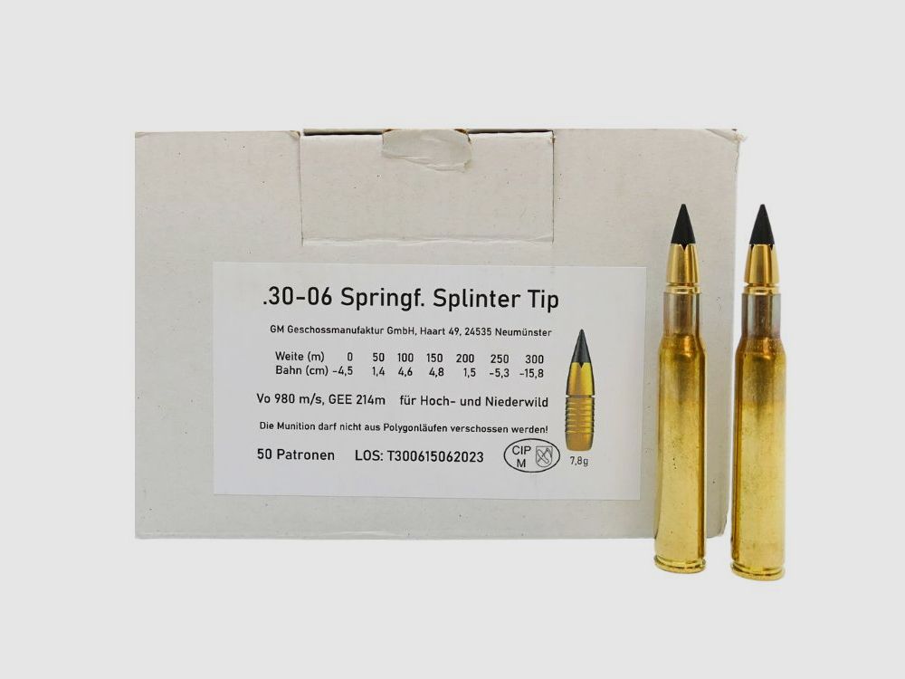 Geschoss-Manufaktur .30-06 Splinter Tip 7,8g/120grs Büchsenpatronen Bleifrei