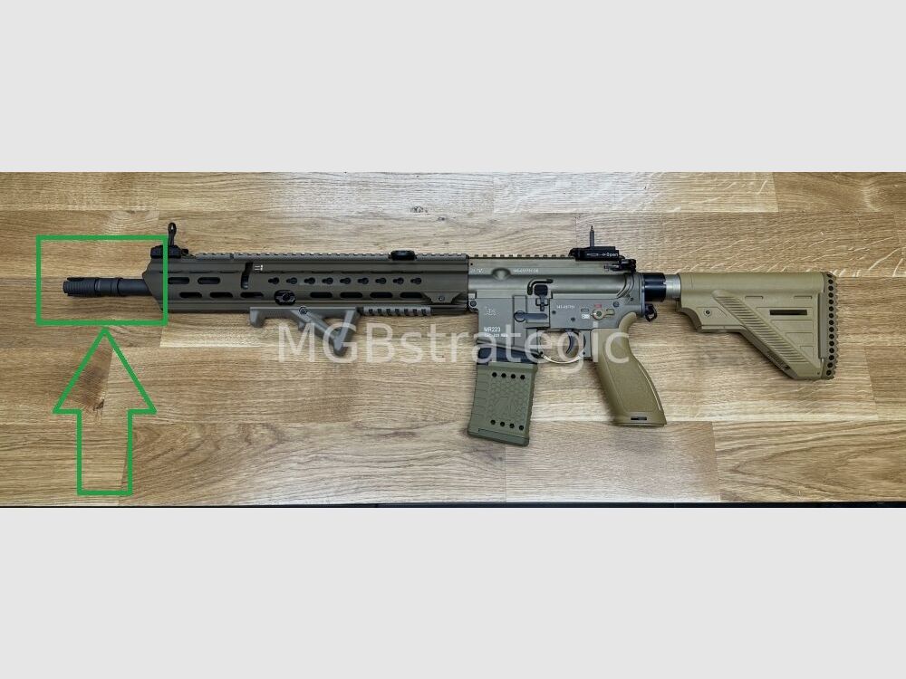 H&K G95K Mündungsfeuerdämpfer passend für MR223 / M15x1 HK mit Rotex-V / A2 / Nato Schnittstelle / mit Schalldämpferschnittstelle passend für Heckler & Koch 416 G95A1 G95KA1 G95K MR223