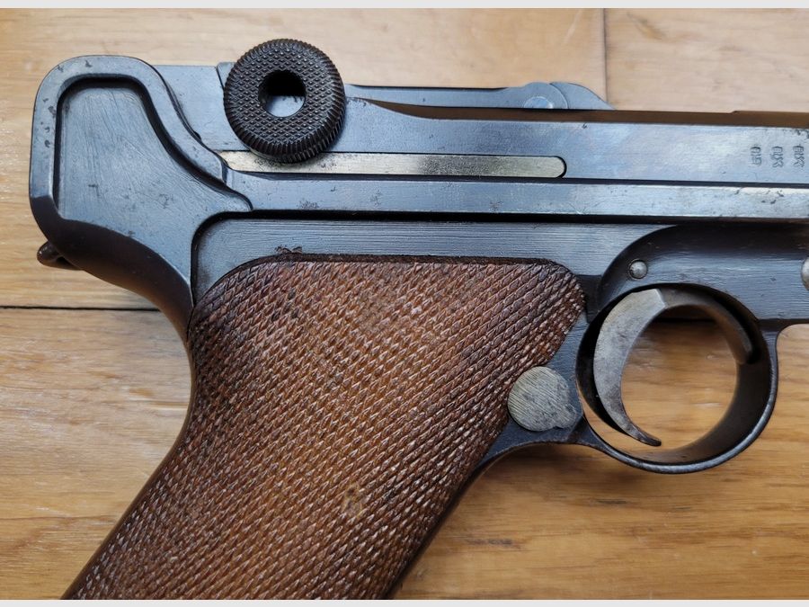 Sehr schöner Luger P08 Pistol Erster Weltkrieg – Herstellung DMW von 1916 – vollständig monomatrikuliert einschließlich Magazin – Wunderschöner Lauf -TBE, Bild 4 von 21