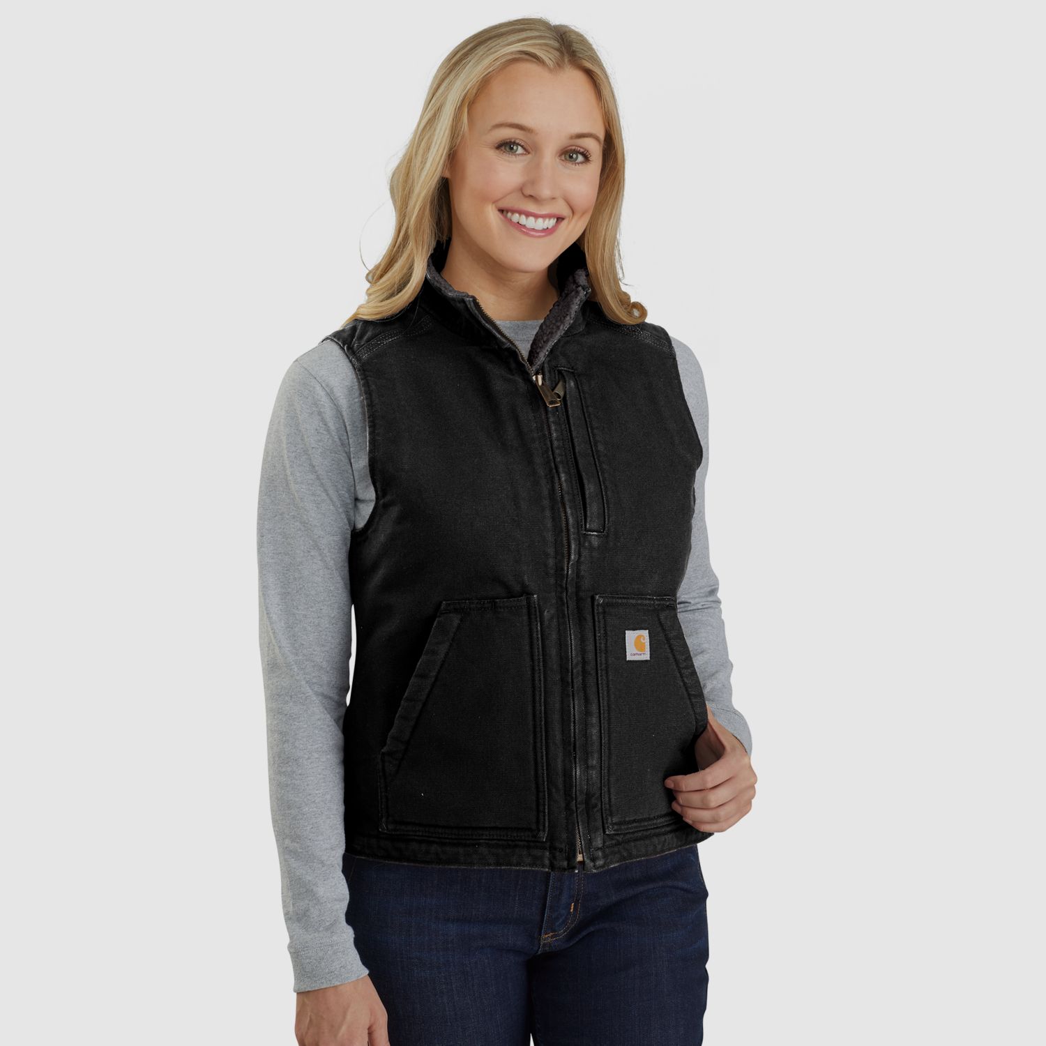 Gilet Carhartt foderato in Sherpa, Donna, Nero, XS