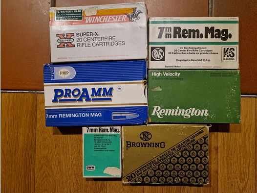 ca. 100 x 7mm Rem. ca. 3,3 Kg Patronen - Konvolut RWS Remington PMP Winchester DWM Browning