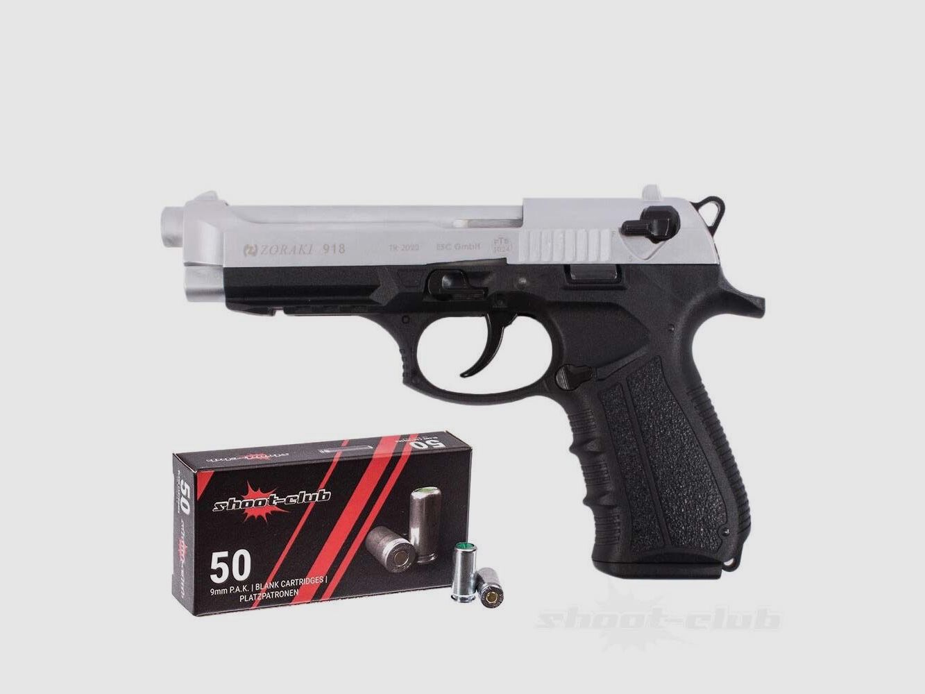 Zoraki 918-P pistolet à blanc chrome mat 9mm cartouches à blanc