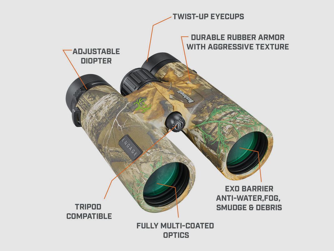 Prismáticos Bushnell Engage 'X' 10x42mm, Real Tree, EDX, FMC, sin plomo