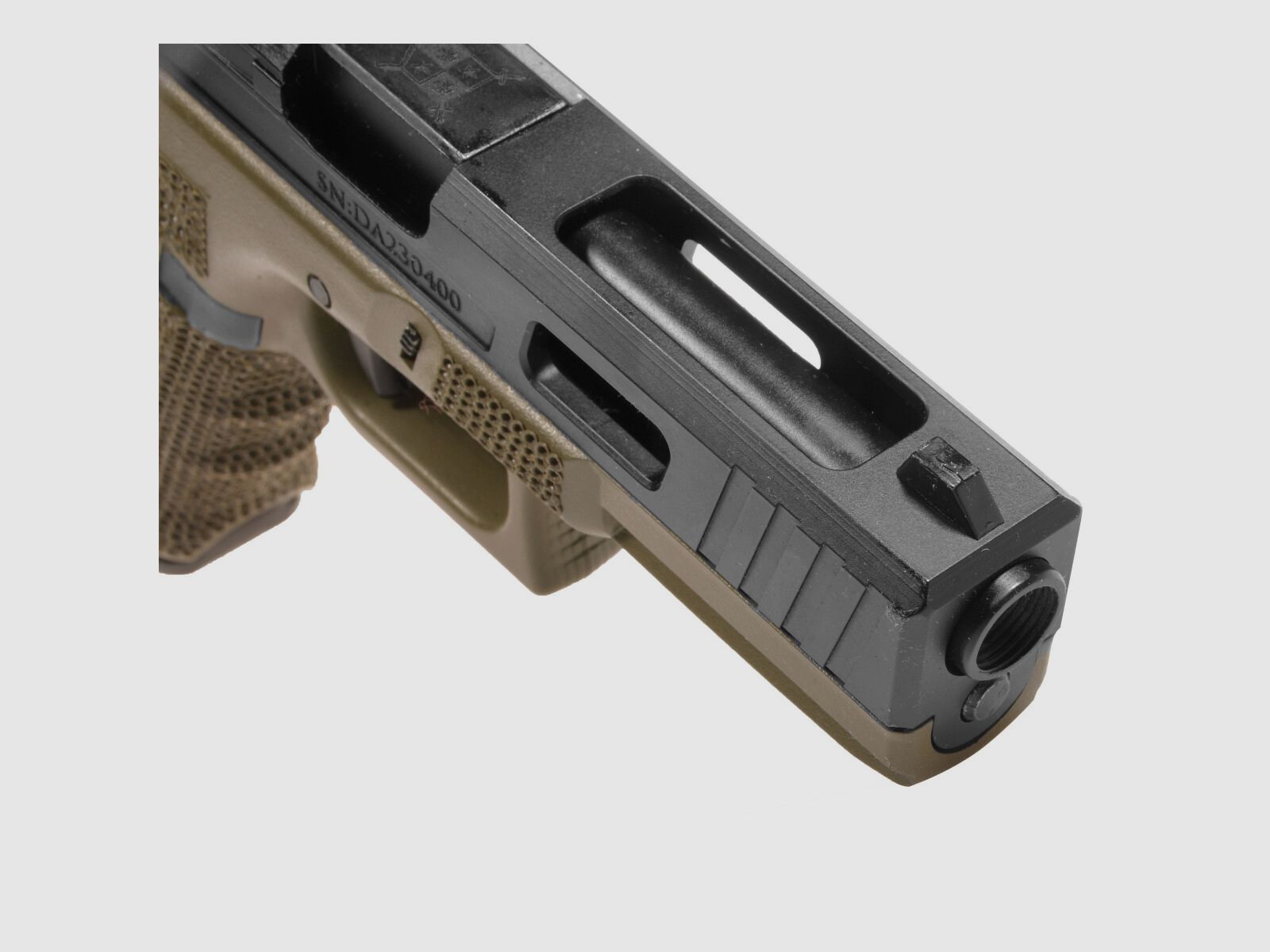 P02 GBB Airsoft Pistol with Grip Stippling in Olive | Delta Armory
