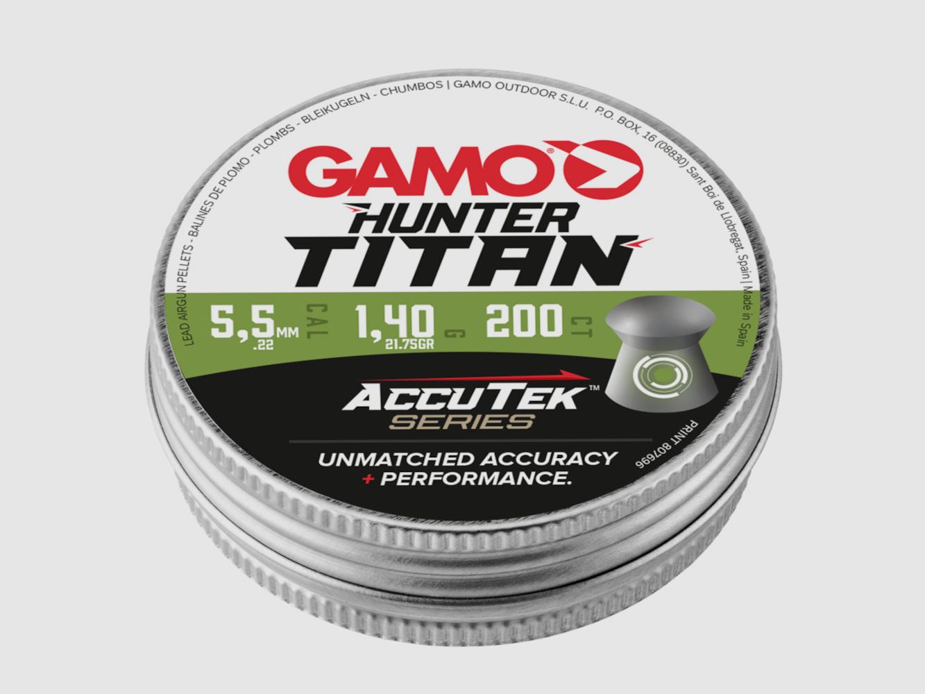 Gamo Luftdruckmunition Hunter Titan 5,5 mm 200 Stück, Accutec