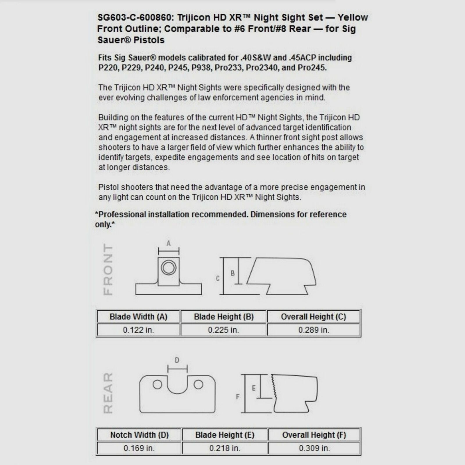 Trijicon N-Visier HD XR gelb SIG P+Pro .40S&W/.45Auto
