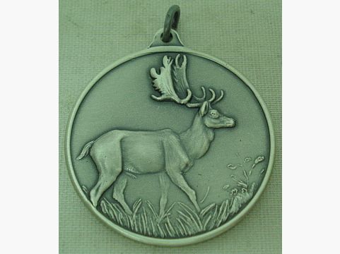 Jagdmed. Damhirsch-altsilber - 40 mm, Ring und Öse