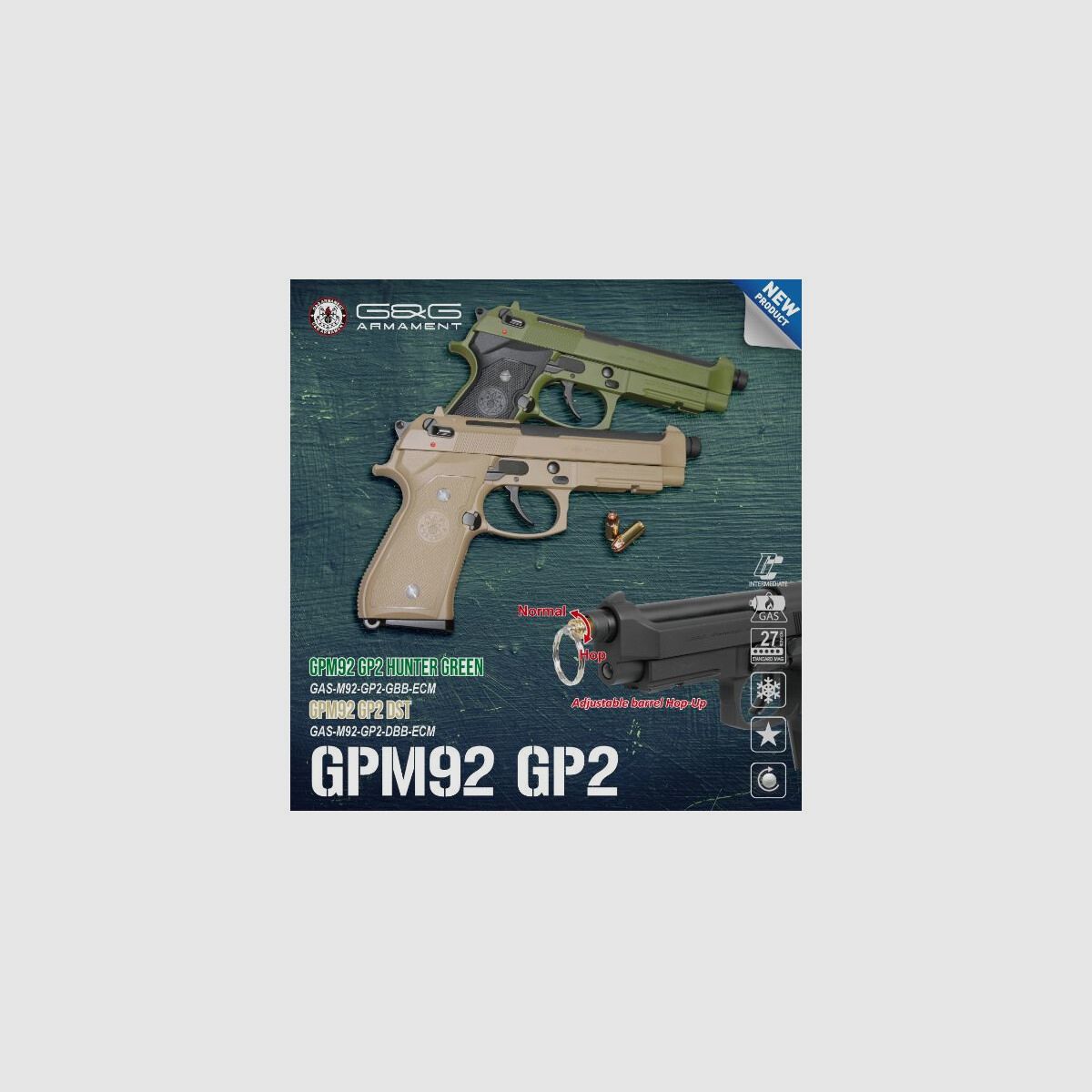G&G GPM92 GP2 Vollmetall GBB in Hunter Green -F-