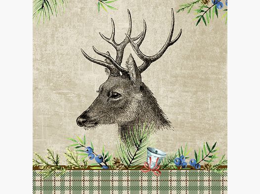 Napkins stag head/check - 20 pcs