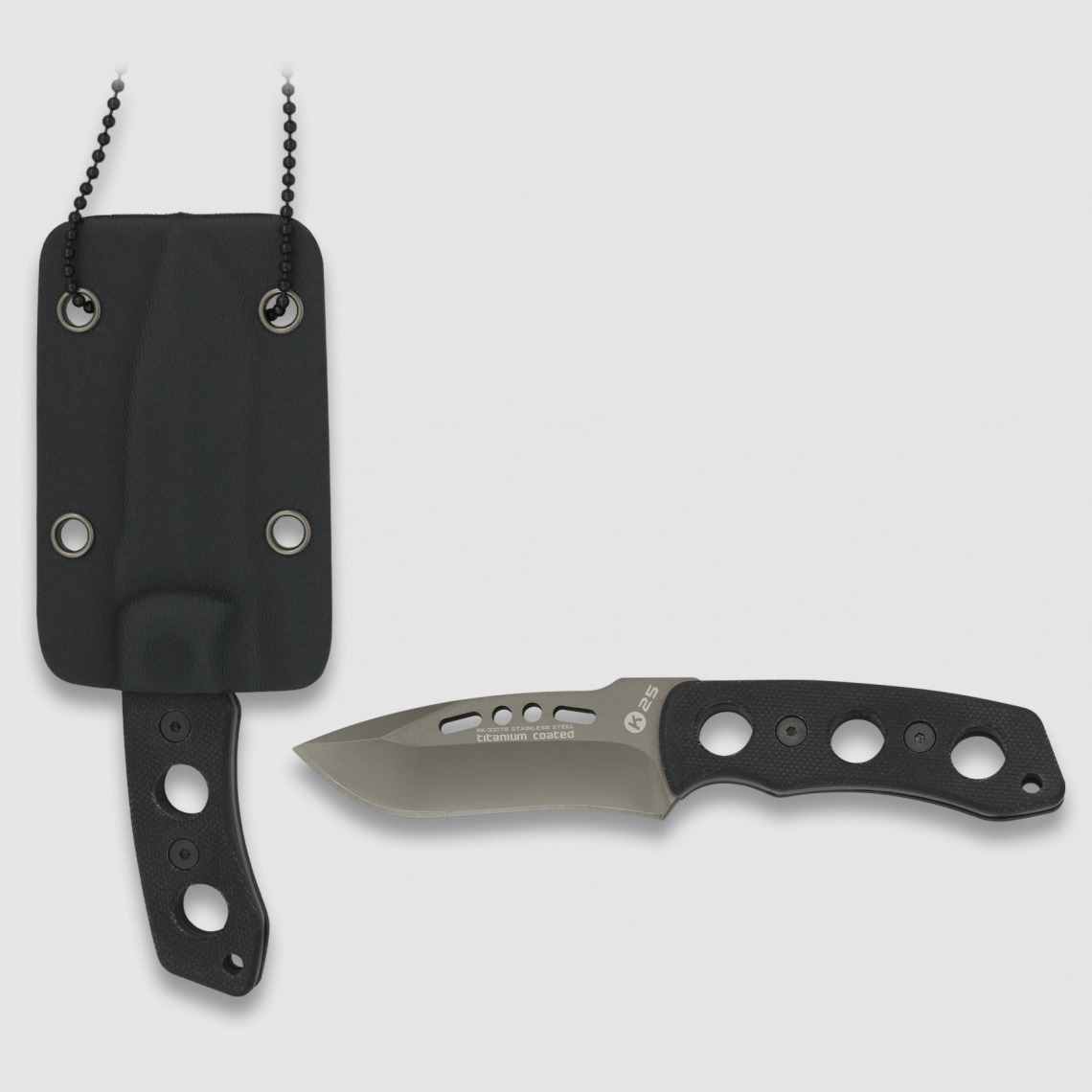 K25 Neck Knife Titan recubierto con funda de Kydex