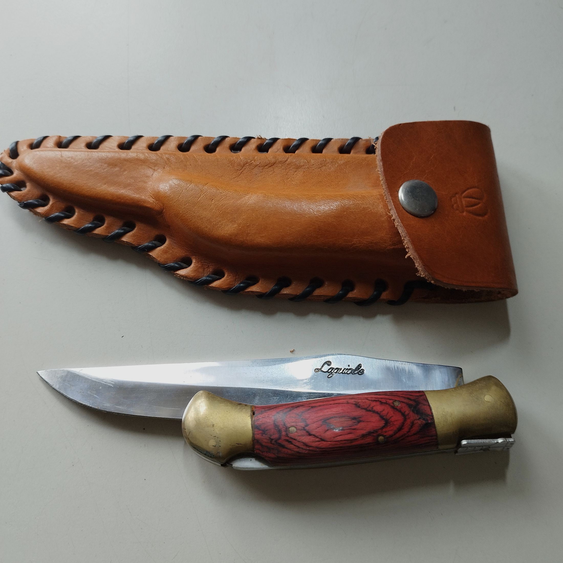Couteau Lagoile rare avec forme spéciale et étui en cuir - Particularité !, image 1 sur 6