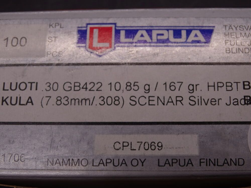 Lapua Geschosse Cal. 30 167gr HPBT Scenar Silver Jacket 70 Stück HPBT Geschosse