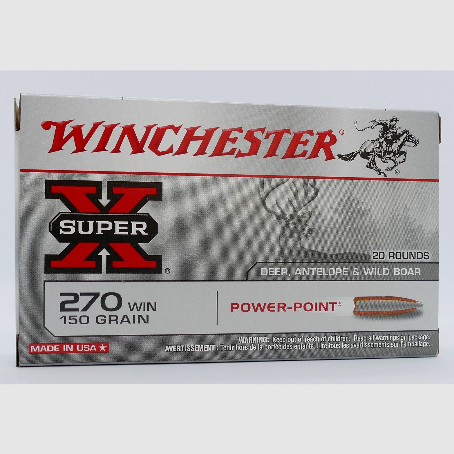 Winchester .270Win. Power Point 9.7g/150grs rifle cartridges
