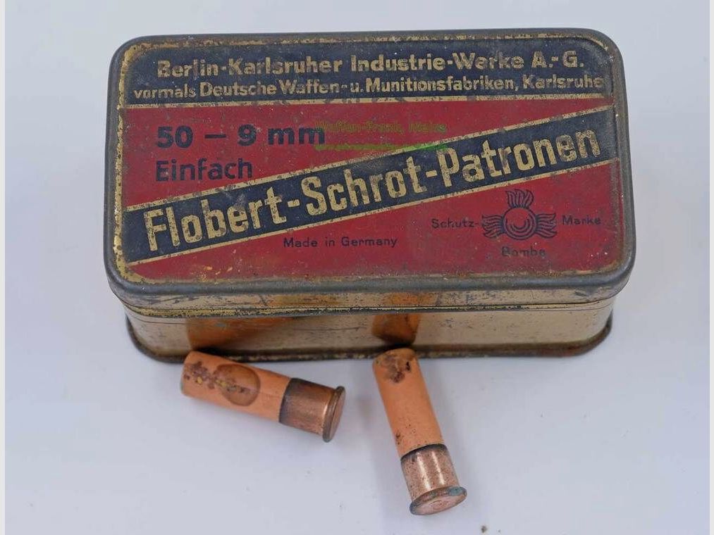 Berlin-Karlsruher-Ind.-Werke Flobert in original tin can 9mm Flobert shot