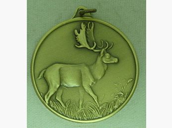 Hunting medal fallow deer bronze - 40 mm, ring and loop