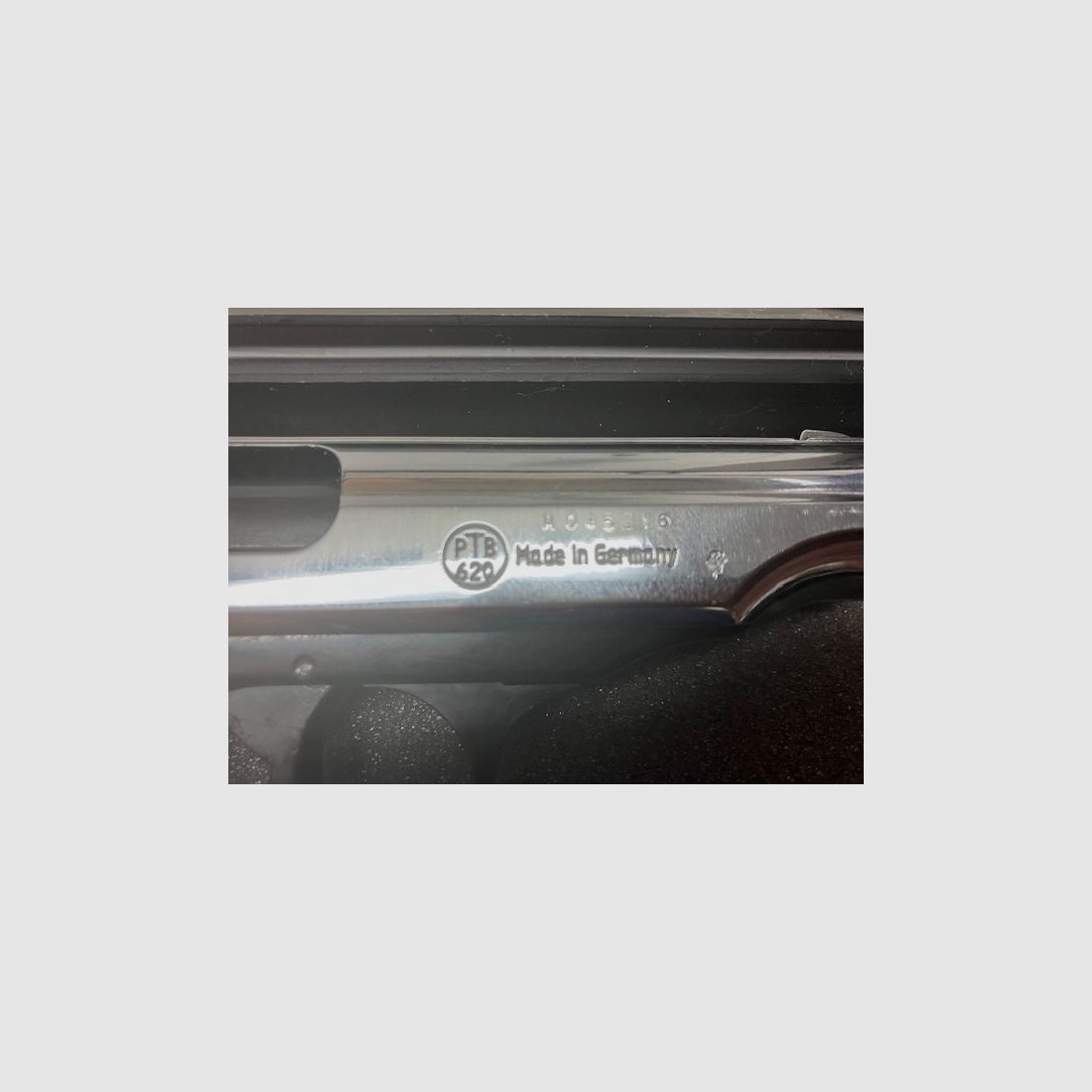 Walther PP chrome poli, calibre : 9 mm P.A.K., PTB n° 620, inutilisé