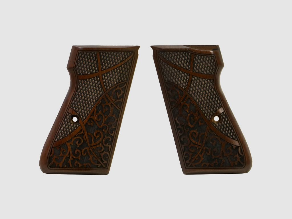 Holzgriffschalen fĂĽr Schreckschuss-, Gas-, Signalpistole Walther PP Fischhaut und Muster