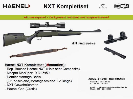 Aktionspaket HAENEL NXT COMPOSITE + Dentler + Meopta 3-15x50 mit HAENEL 5-Jahres Garantie!