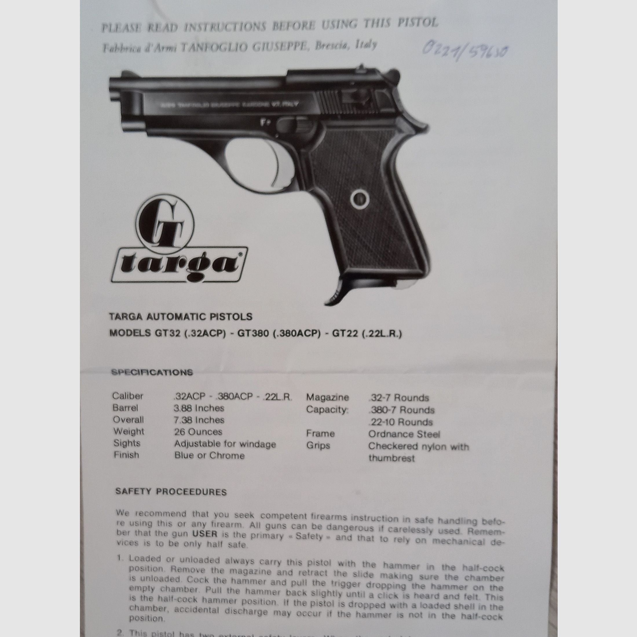 Pistole Tanfoglio GT 32 -- 7,65/.32ACP ++ neuer Preis!!