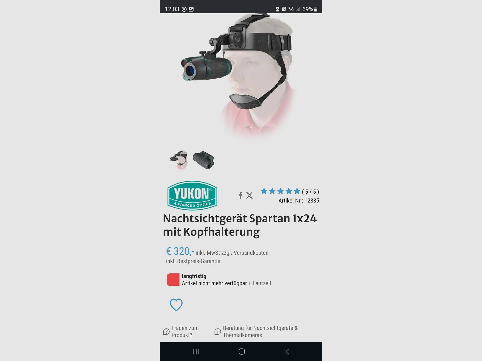 Yukon Nachtsicht mit Kopfhaltung