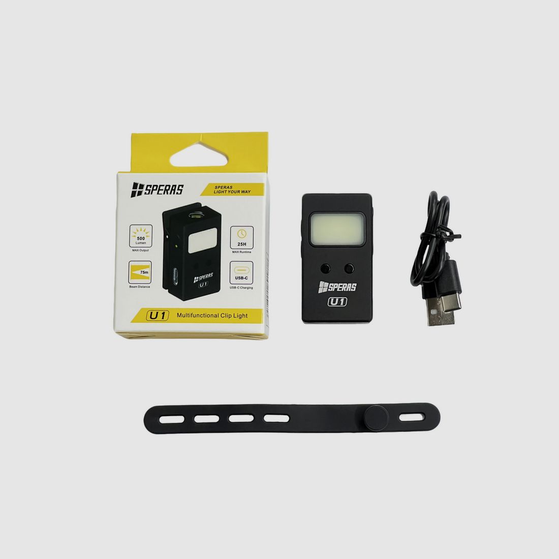 SPERAS - U1 - Spot Light,Front Light,RGB Light, 500lm, 75m, Built-in lithiumbattery 500mAh, USB-C, zdjęcie 1 z 3