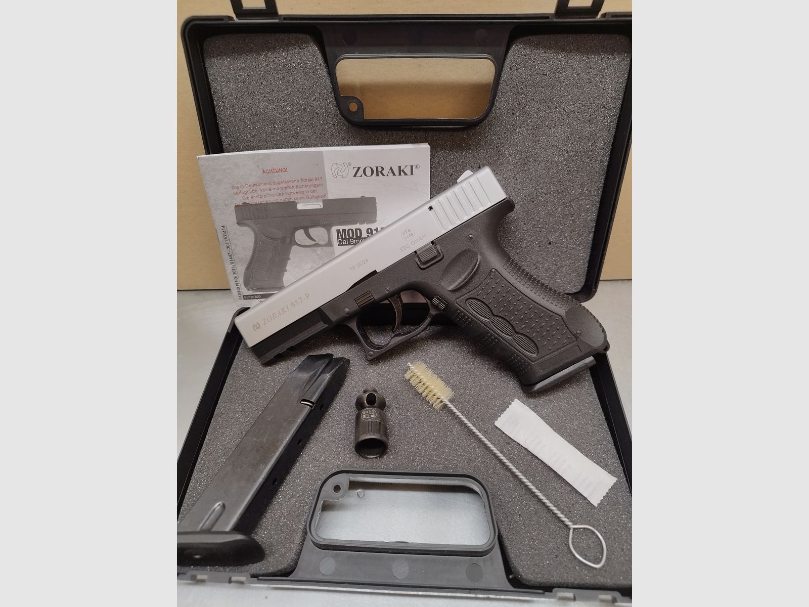 Zoraki 917 pistola a salve 9mm PAK cromata opaca + caricatore di riserva !!Come nuova!!