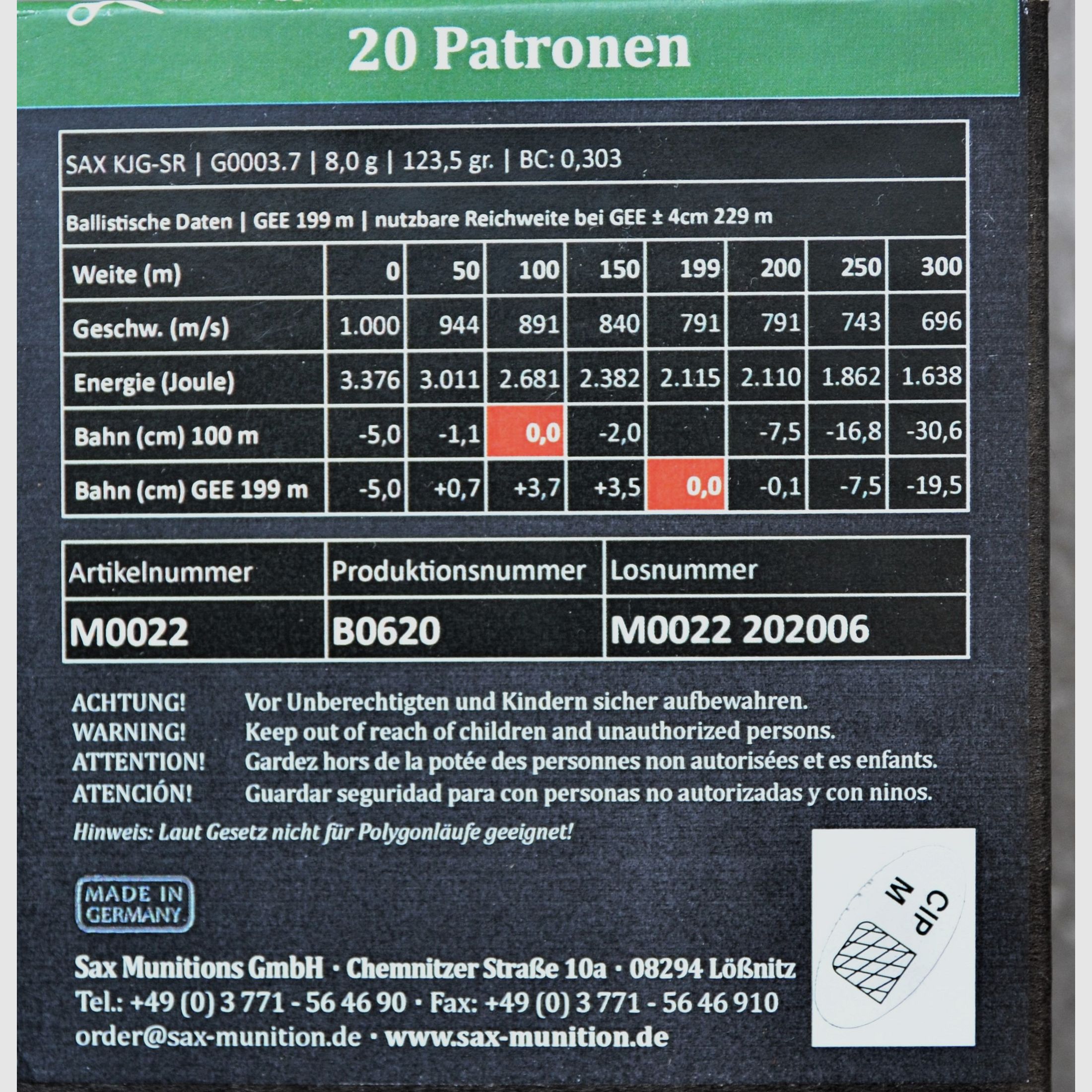 SAX .30-06 Springfield KJG-SR (8.0 g/123.5 gr) - 20 Schuss Büchsenpatronen