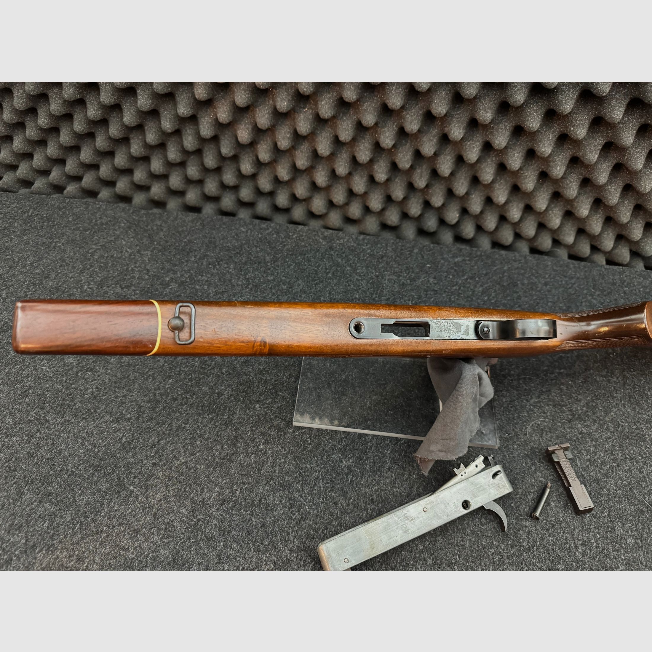 Stock and system bedding with removal and safety Voere 22lr repeating rifle