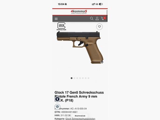 Glock 17 Gen5 pistola a salve militare francese 9 mm P.A.K.