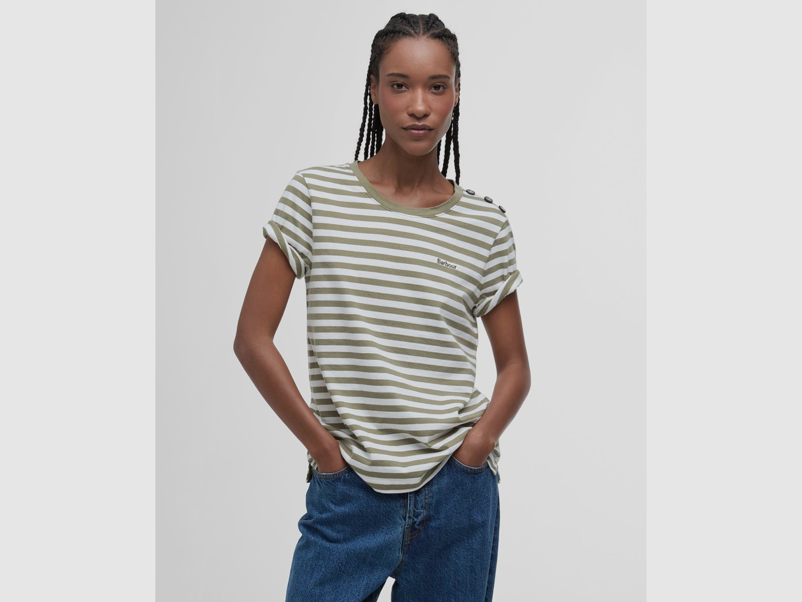 BARBOUR T-Shirt Ferryside Striped Dusky Green