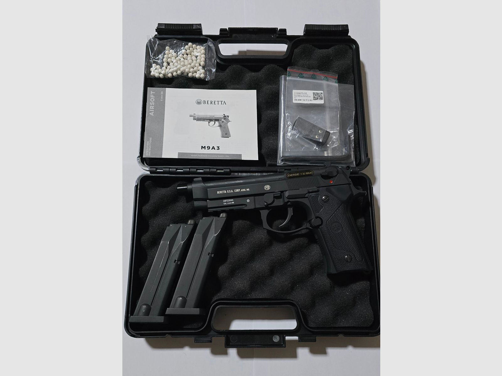 Beretta Mod. M9A3 Softair 6mm Co2 Airsoft 2 magazines, image 1 sur 4
