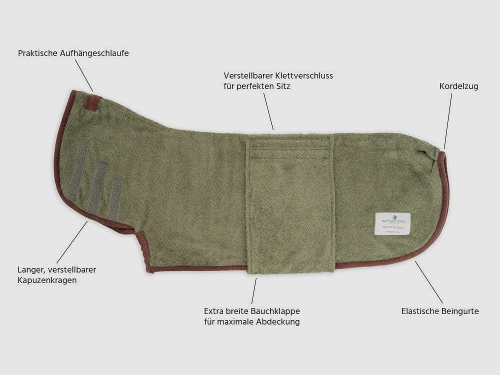 Ruff and Tumble Country Dog corduroy trim Moosgrün Hundebademantel